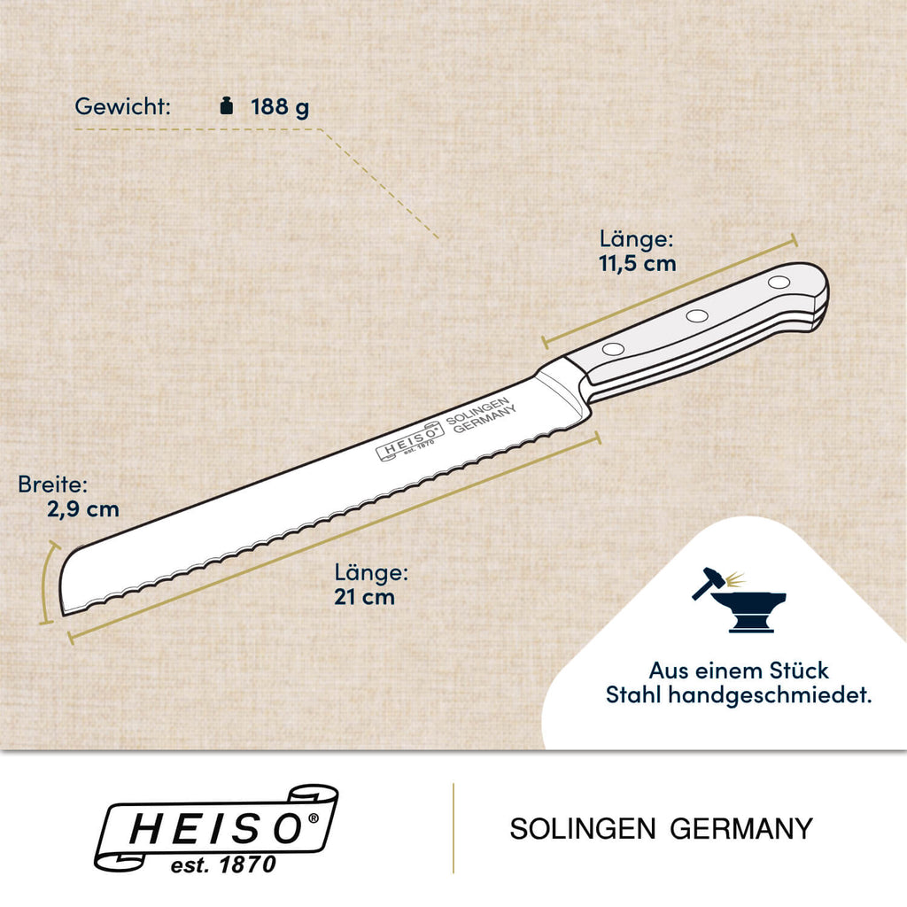 Brotmesser 21 cm, handgeschmiedet in Solingen