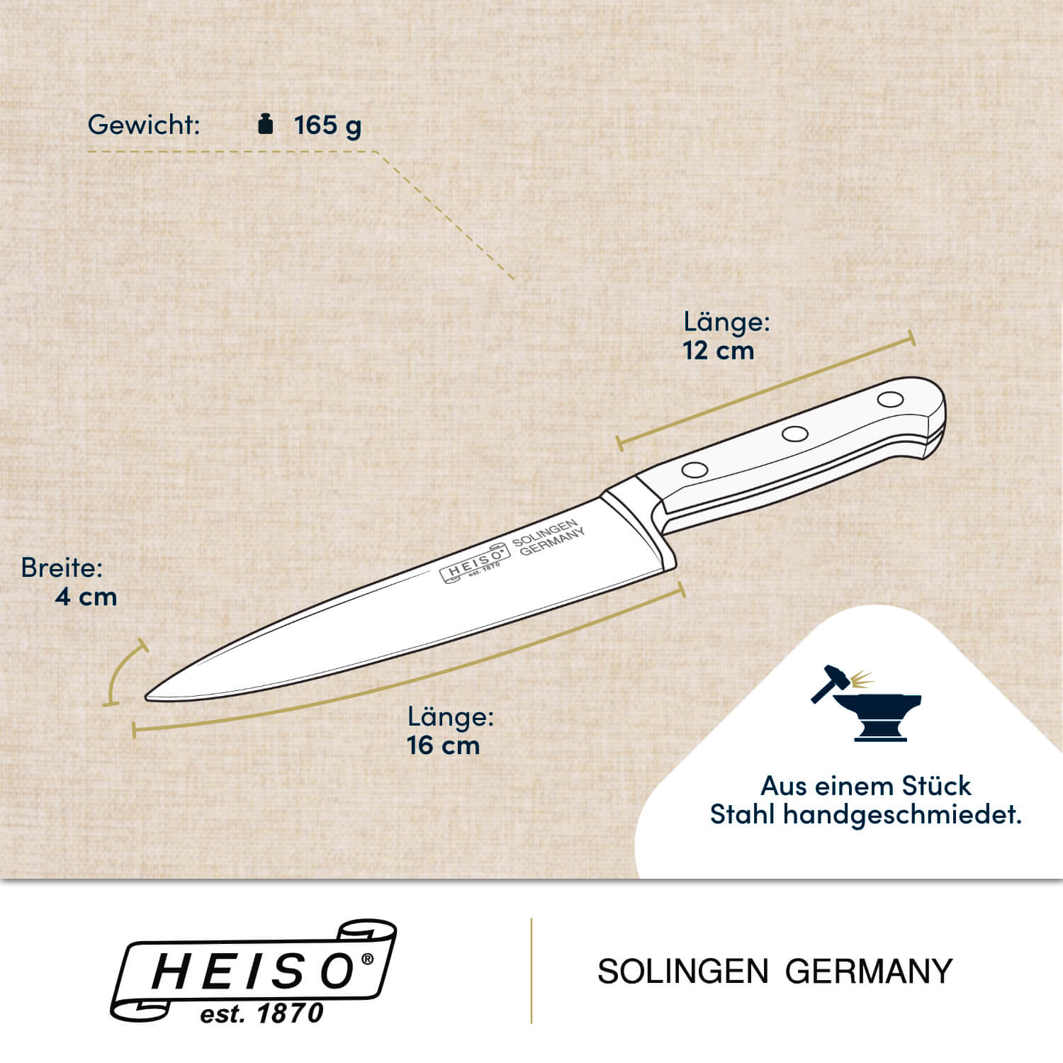 Chefmesser 16 cm, handgeschmiedet in Solingen