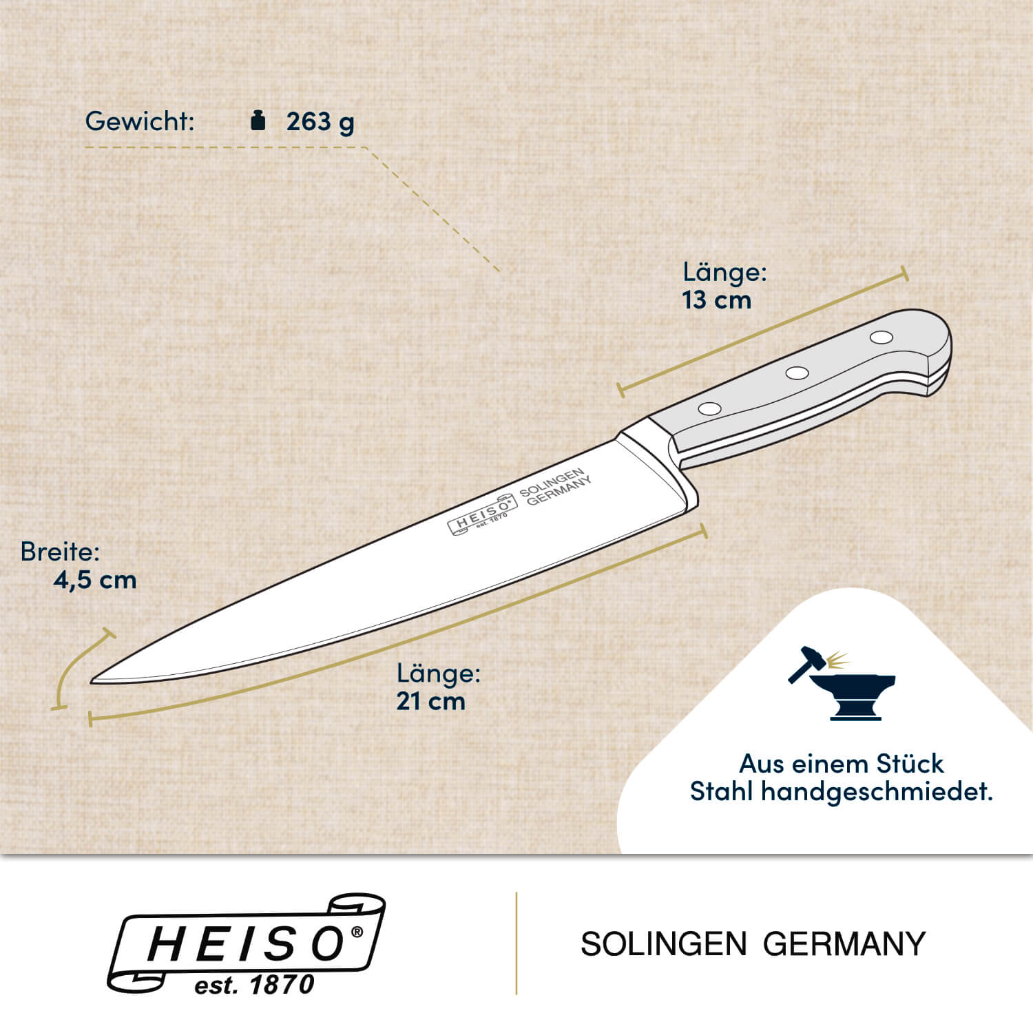 Chefmesser 21 cm, handgeschmiedet in Solingen