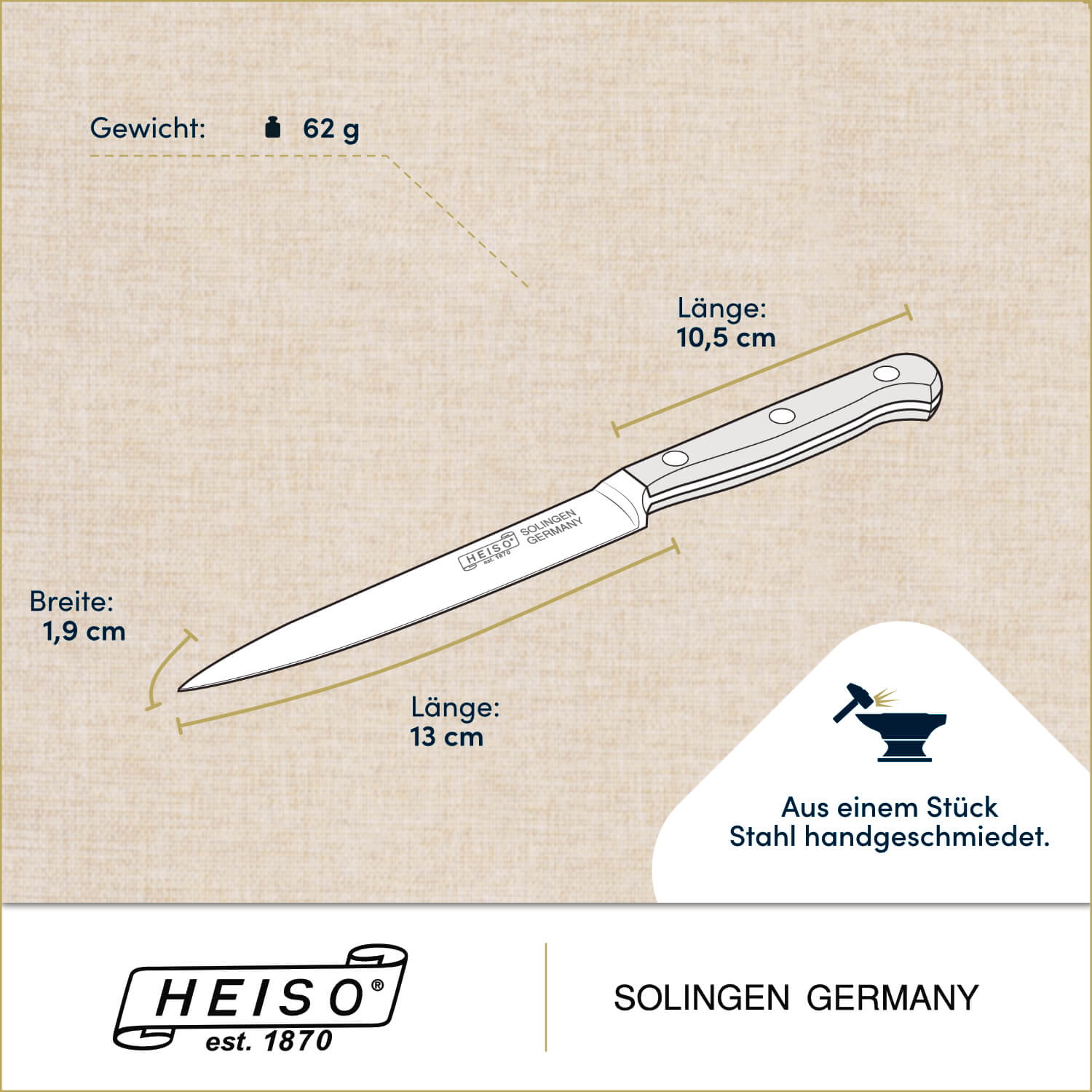 Spickmesser 13 cm, handgeschmiedet in Solingen
