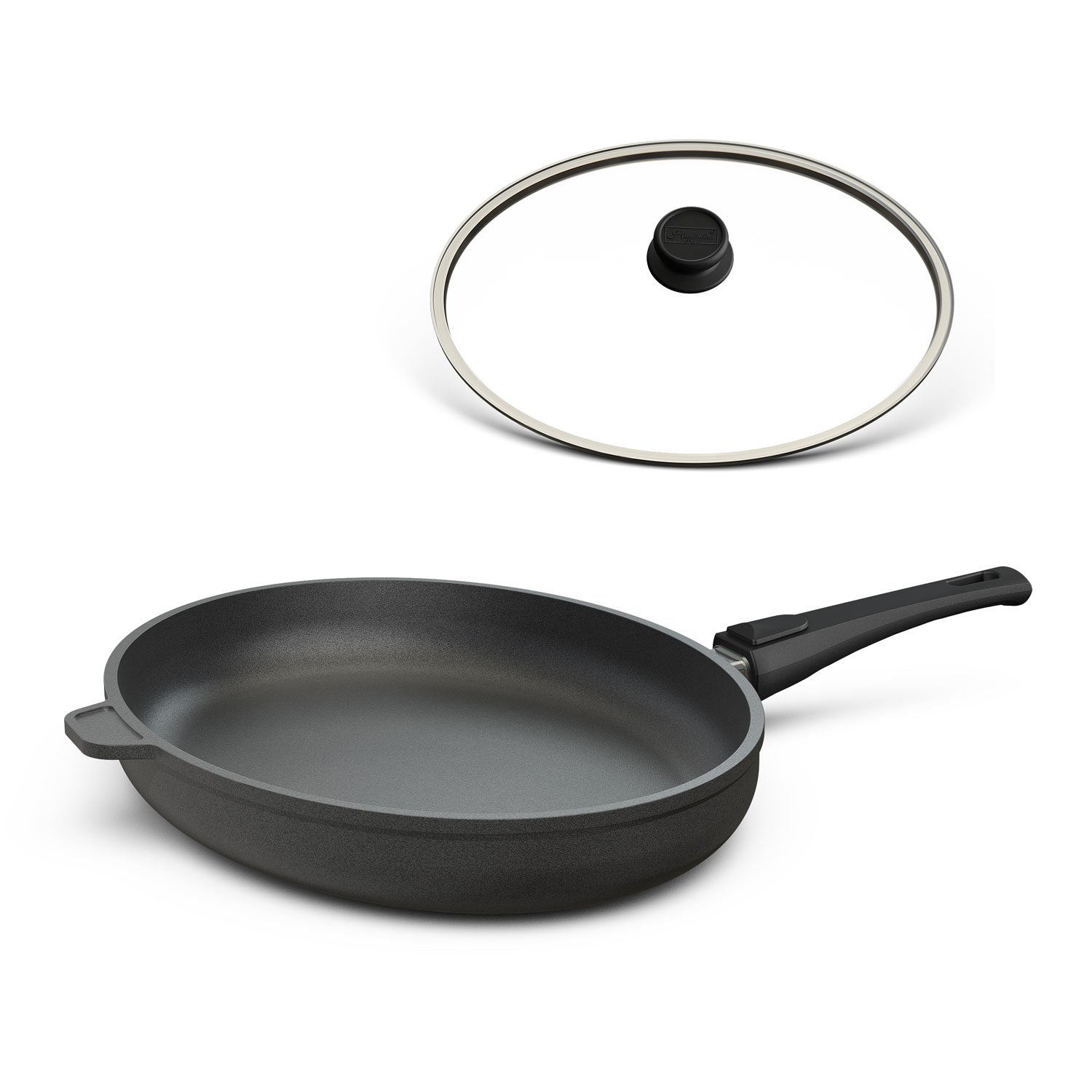 Schnitzelpfanne I Fischpfanne oval 38x28 cm I Deckel optional
