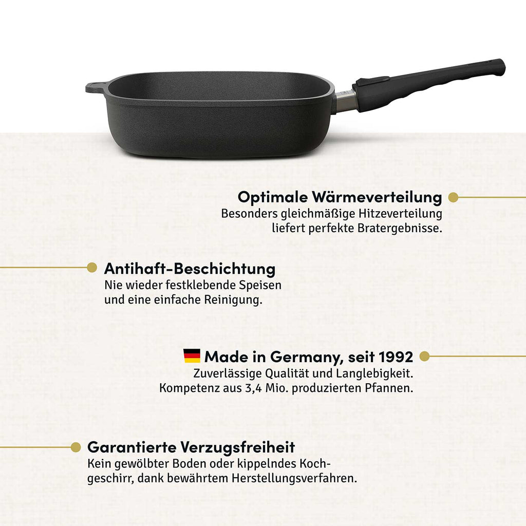 Grillpfanne eckig 26x26 cm I Deckel optional