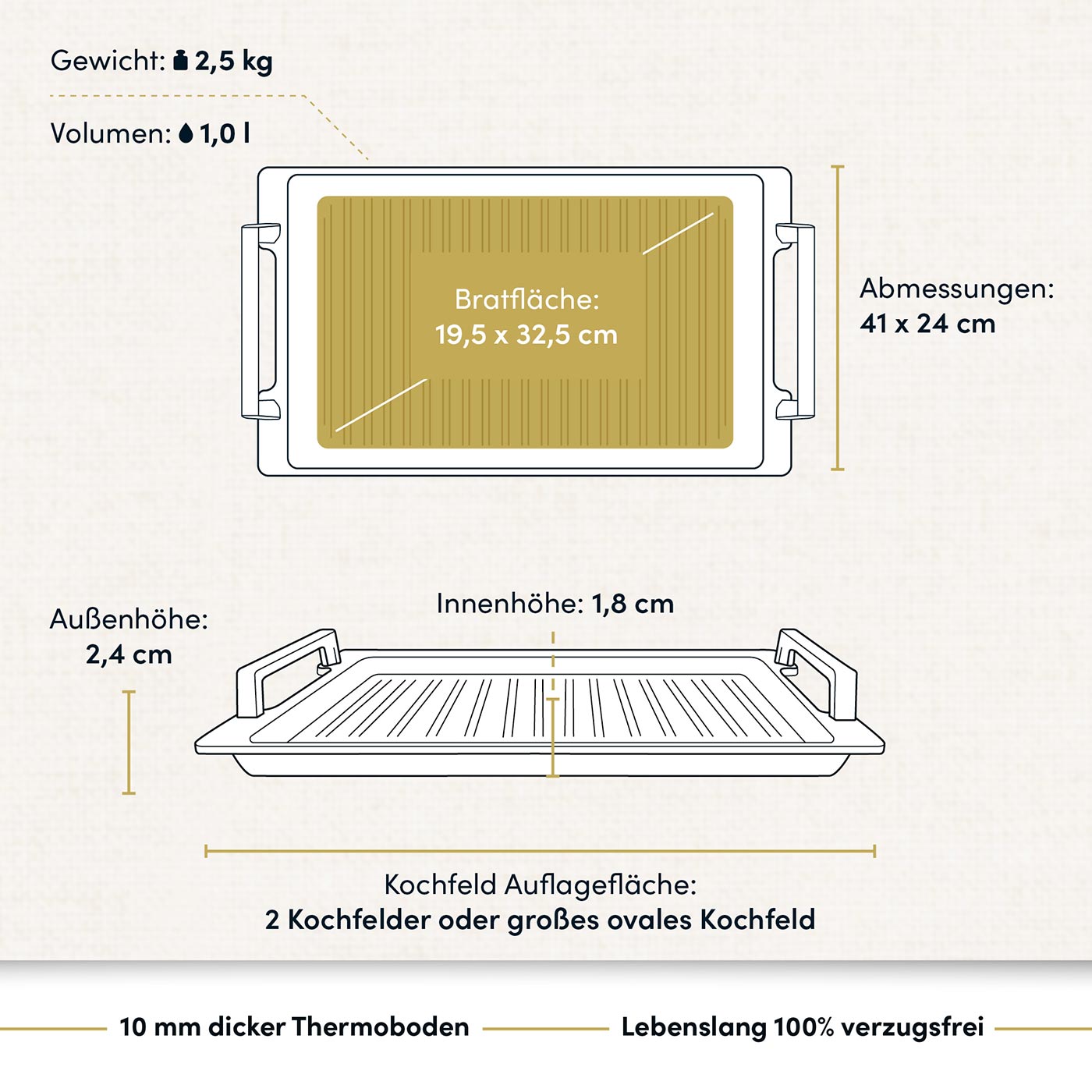 Grillplatte mit Seitengriffen I 41x24 cm