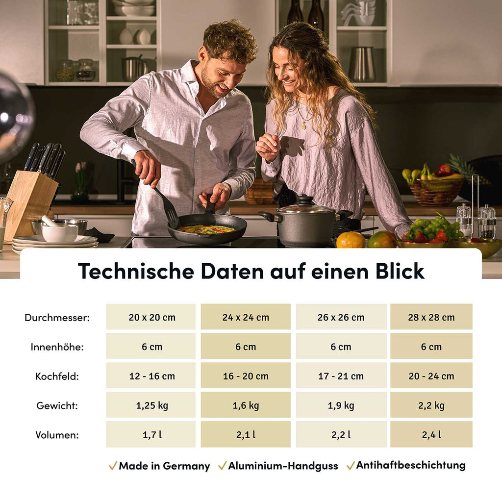 Viereckpfannen 20-28 cm I Deckel optional