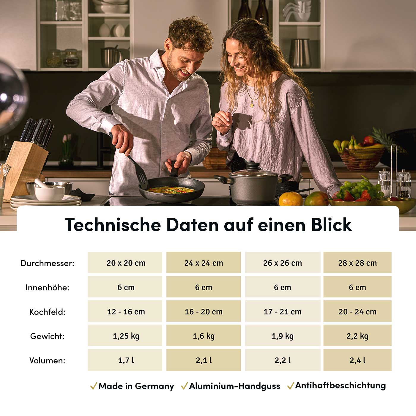 Viereckpfannen 20-28 cm I Deckel optional