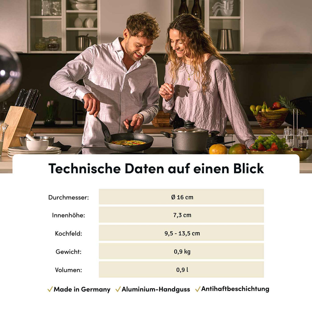 Stieltopf I Stielkasserolle Ø 16 cm I Deckel optional
