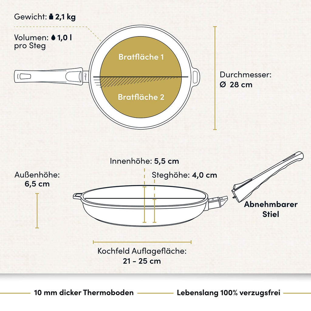 Stegpfanne Zweierlei Ø 28 cm I Deckel optional
