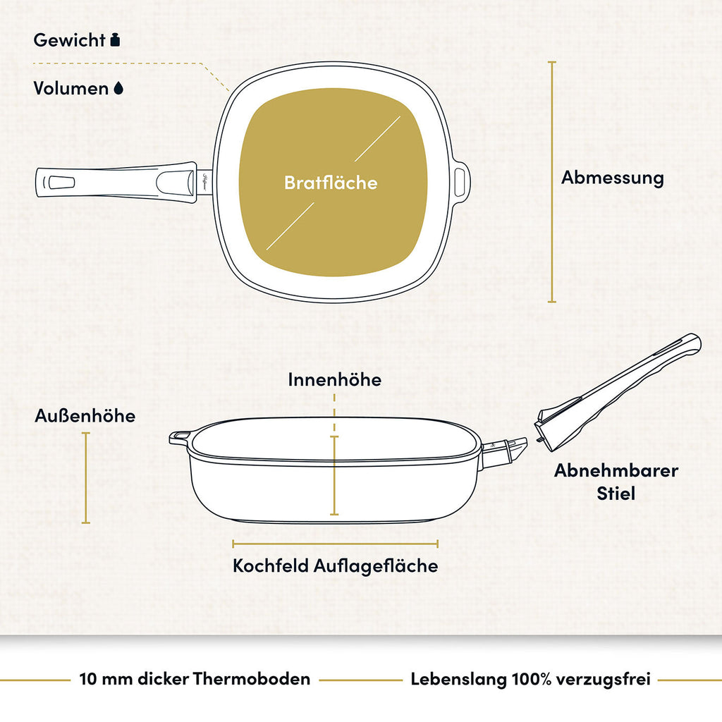 Viereckpfannen 20-28 cm I Deckel optional